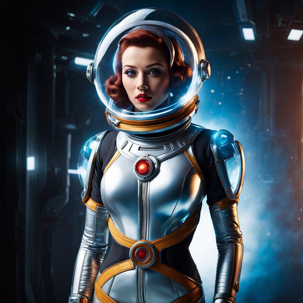 Retro Sci-Fi Pinup Girl in Spacesuit