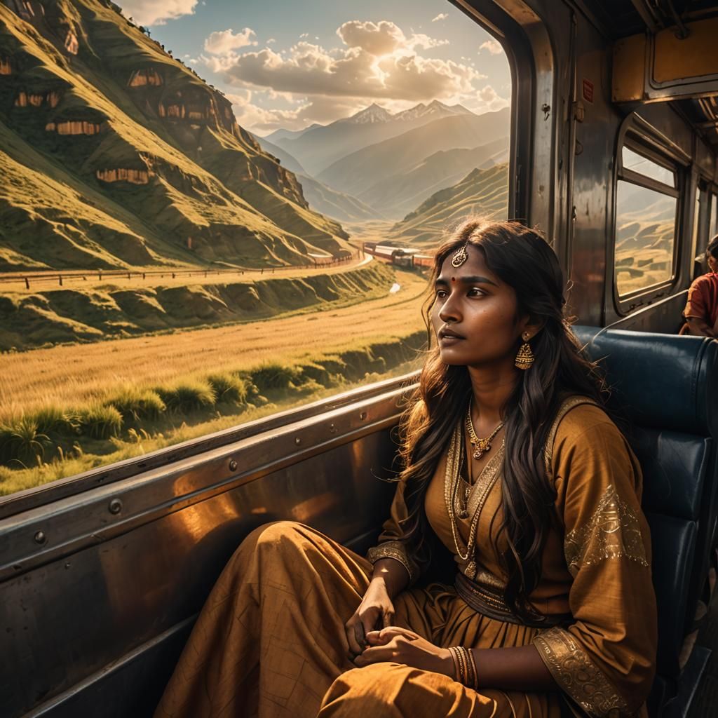Dreamy Indian Woman on Train Through Dzukou Valley