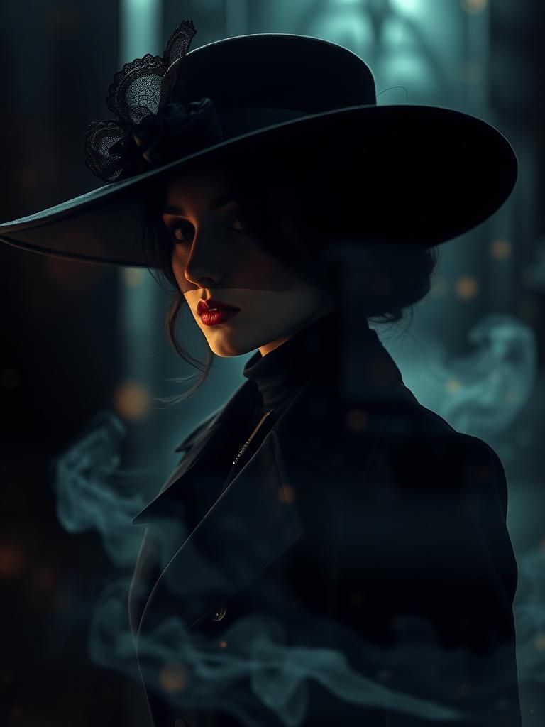 Mysterious Woman Emerges from Shadows in Surreal Style