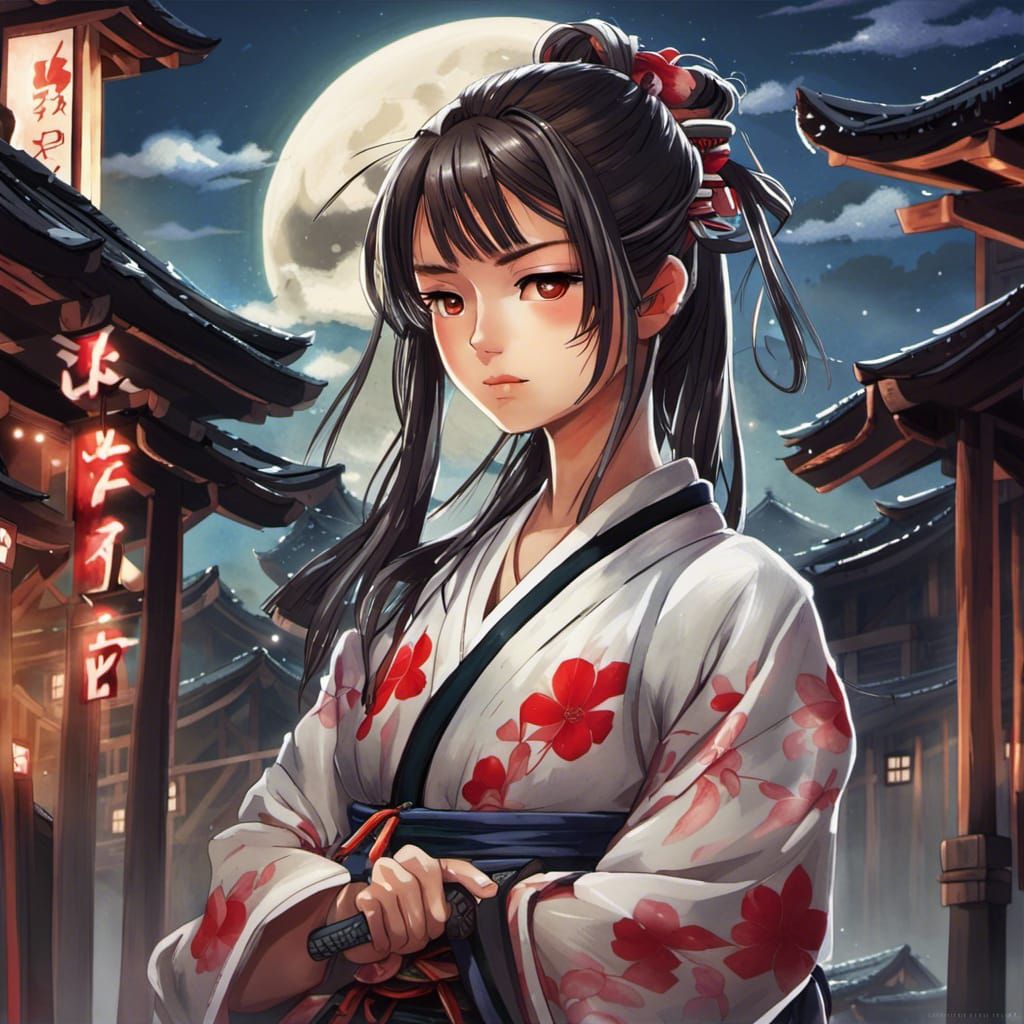 Anime Samurai Girl in Edo Period Village