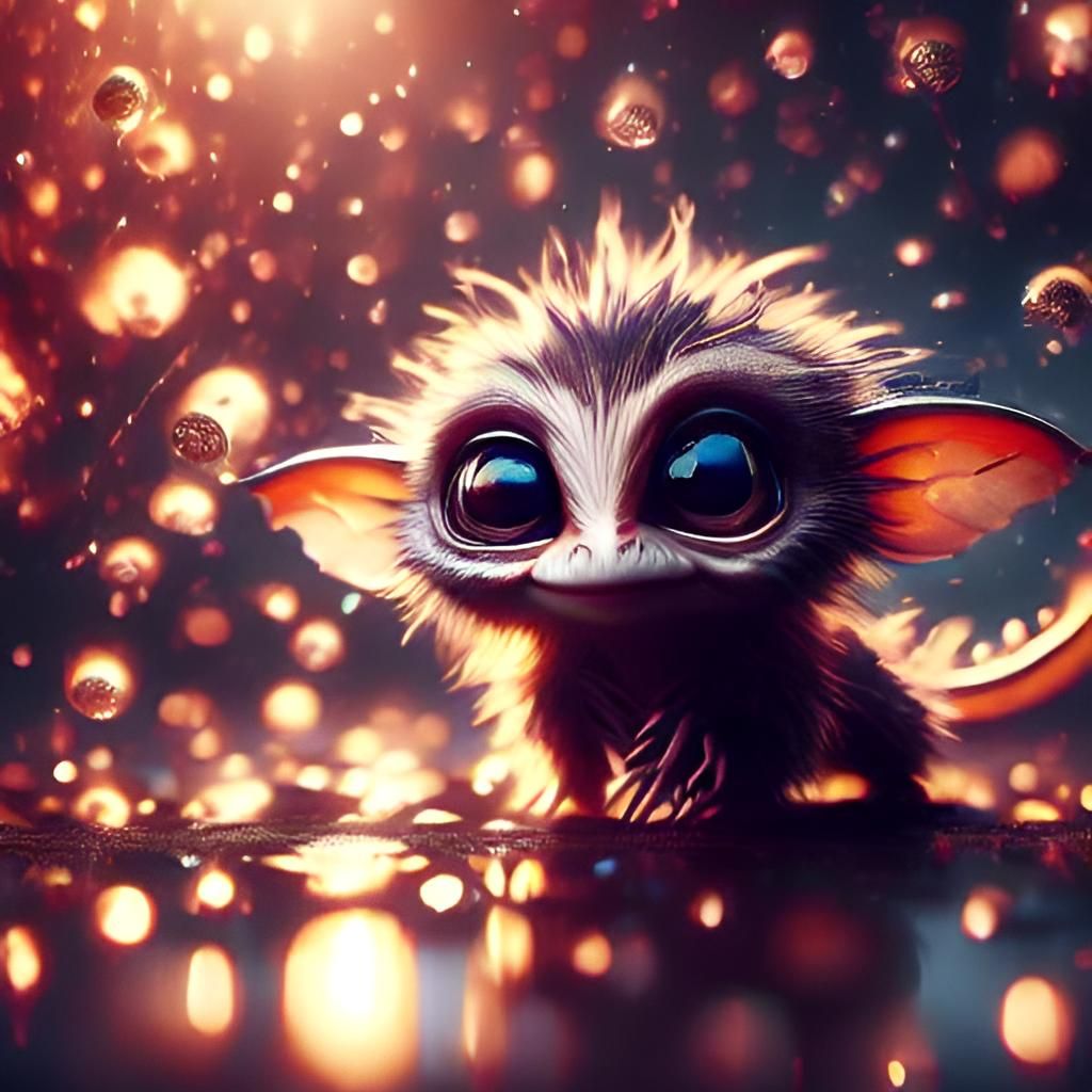 Adorable Gremlin with Bokeh, Hyperrealistic Digital Art