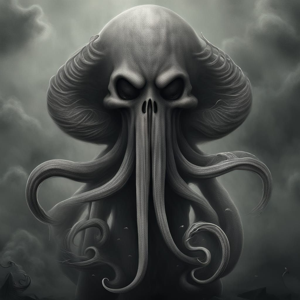 Stylized Cthulhu Horror Art in Velvet Smoke