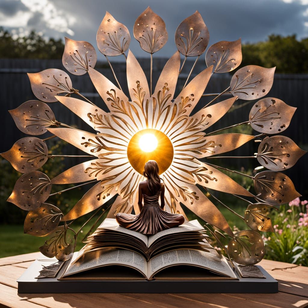 Woman Reading in Flower, Metal Artwork