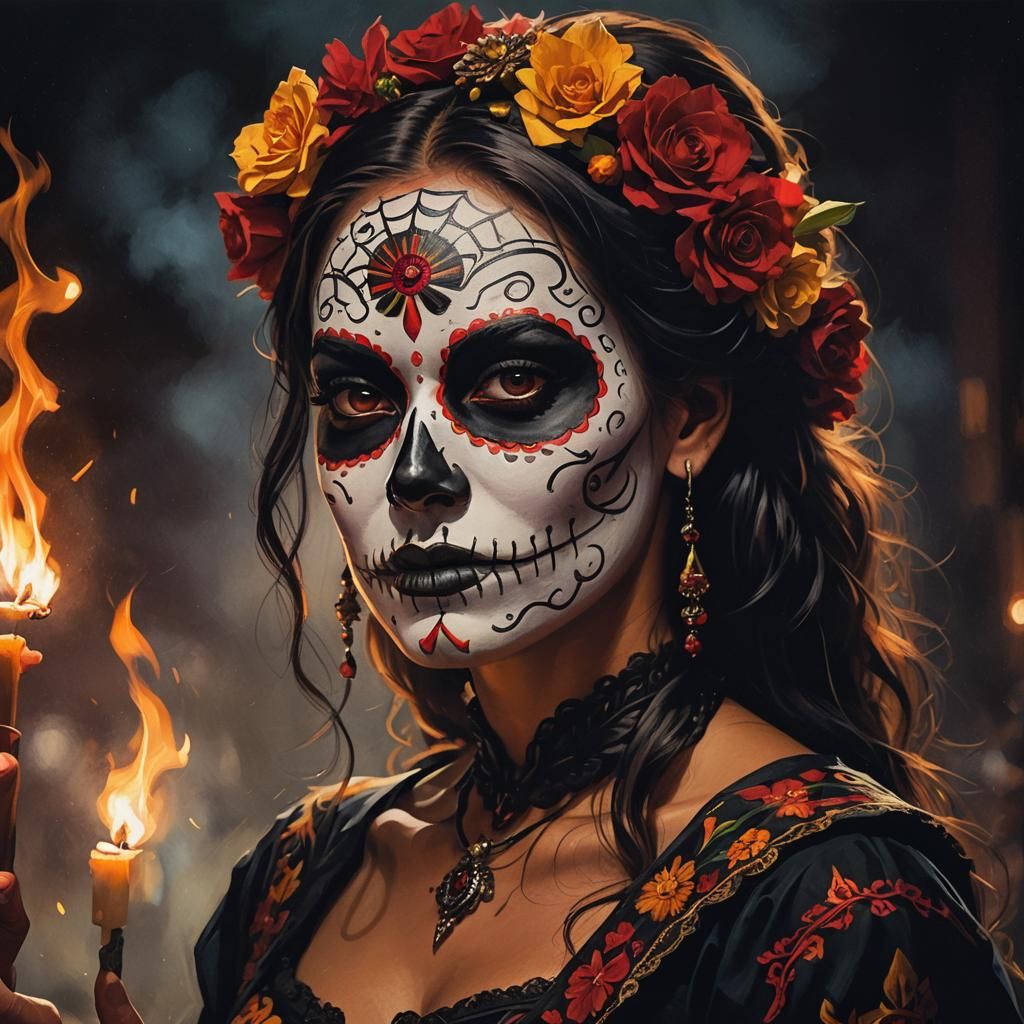 Day of the Dead Woman in Harsh Lighting