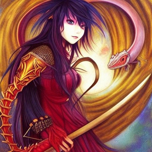 Draconic Vampire Girl with Scythe, Hyperrealistic Anime