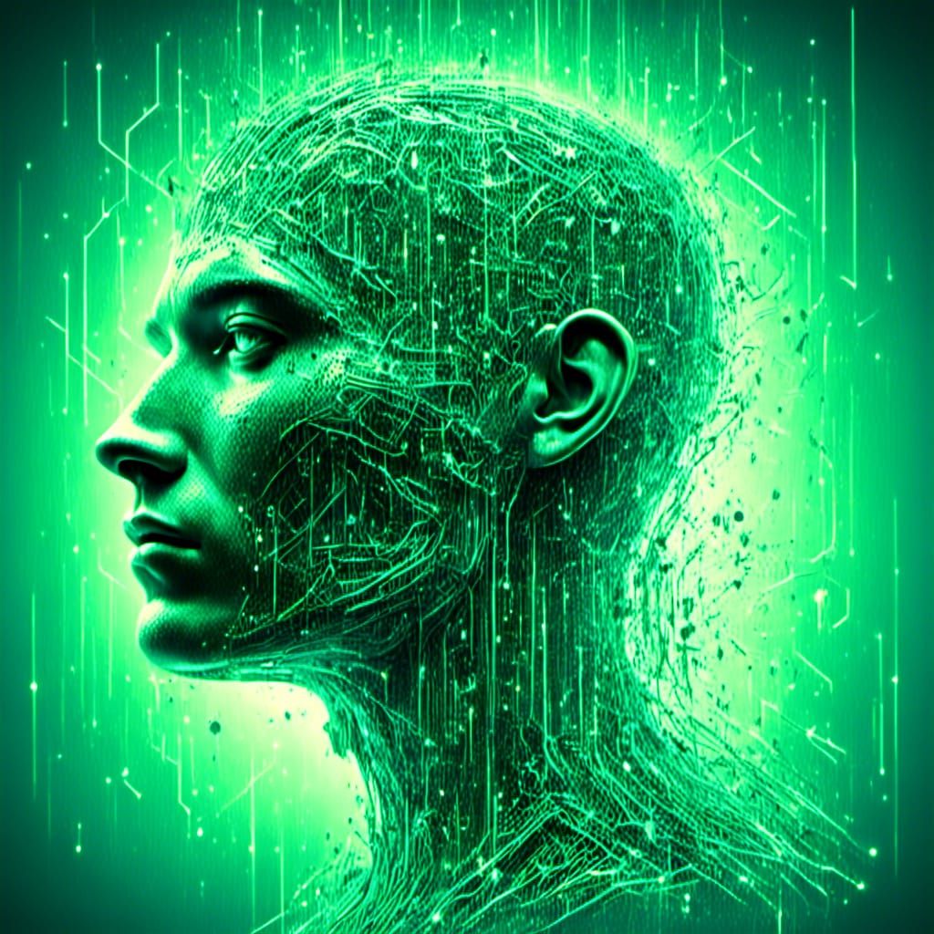 Cybernetic Supermind Portrait in Virtual Dimensions
