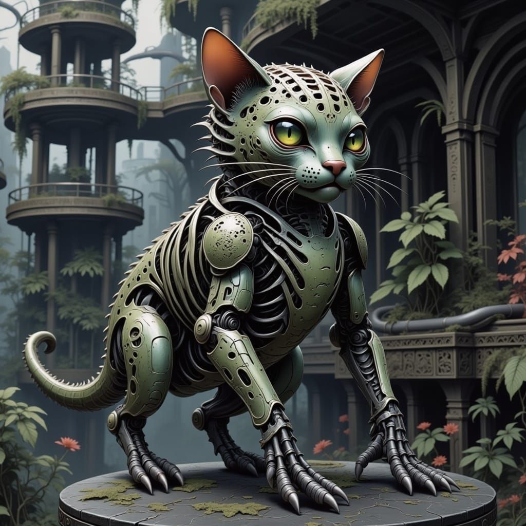 Biomechanical Kitten-Kraken in Giger Style