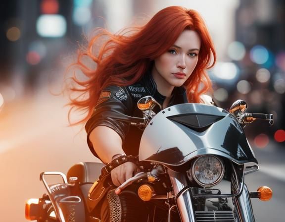 Redhead Biker Girl: Hyperrealistic Cinematic Portrait