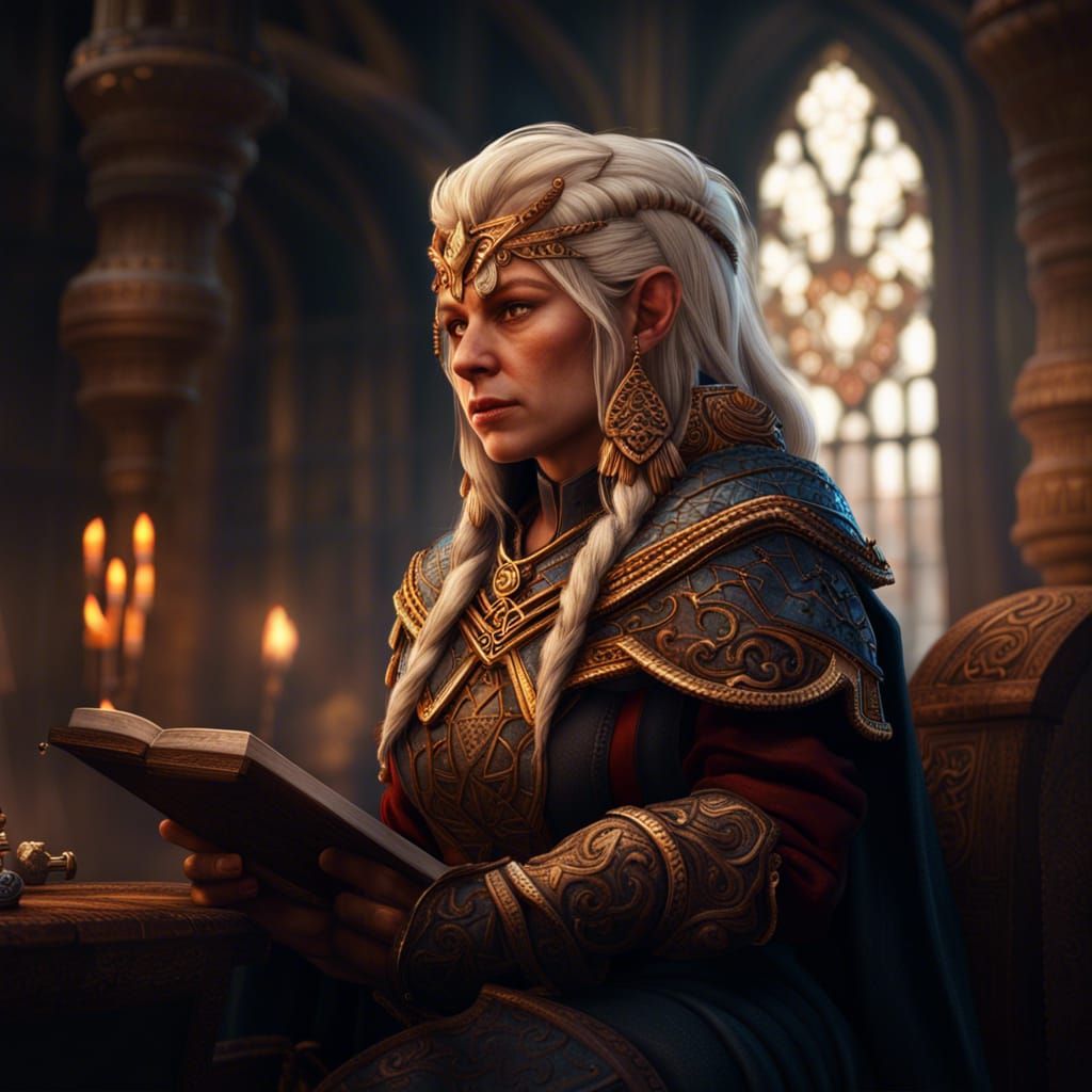 Dwarf Woman Priest in Detailed Matte Painting