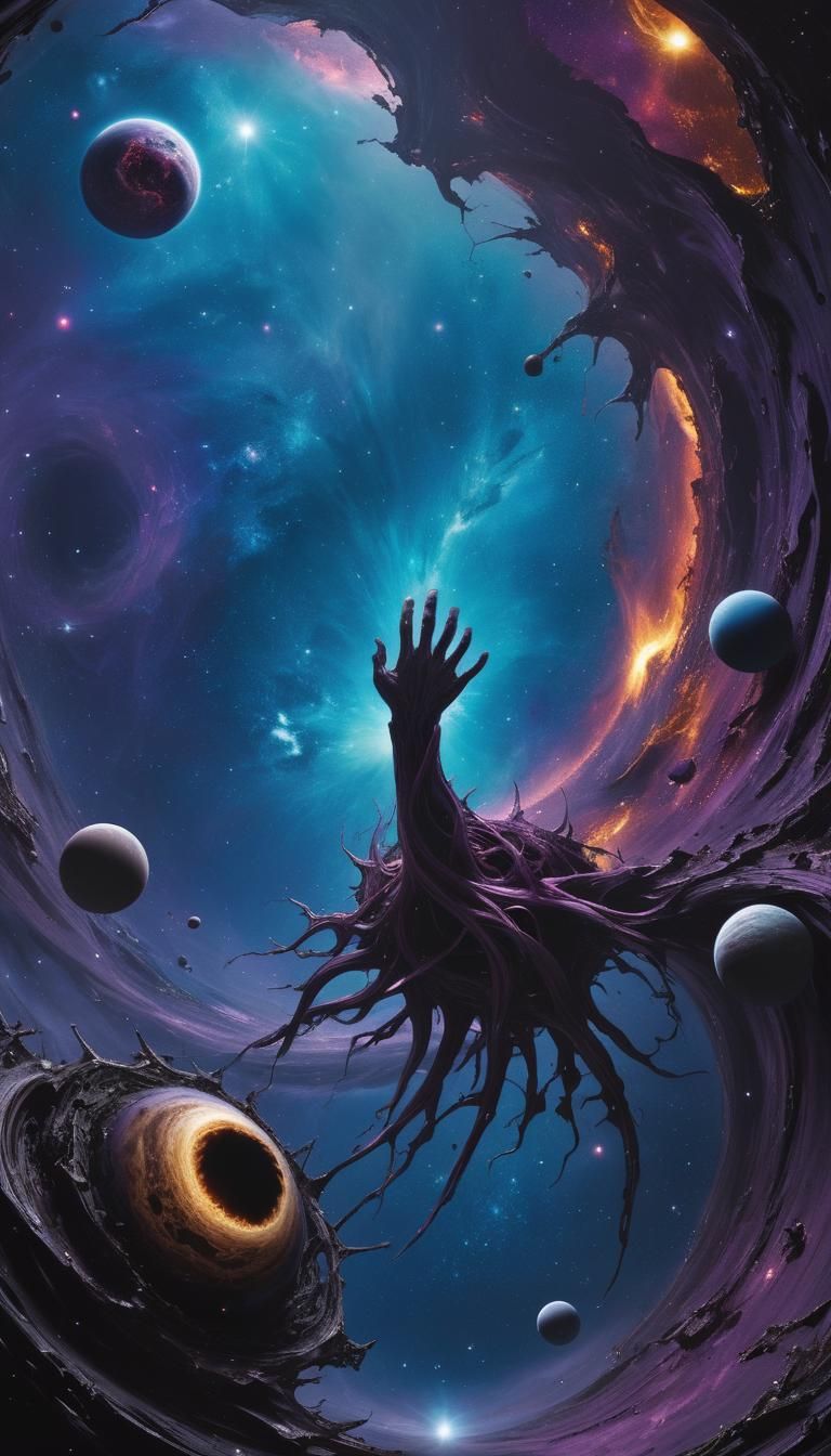 Distorted Human Body Falling into Black Hole: Surrealism