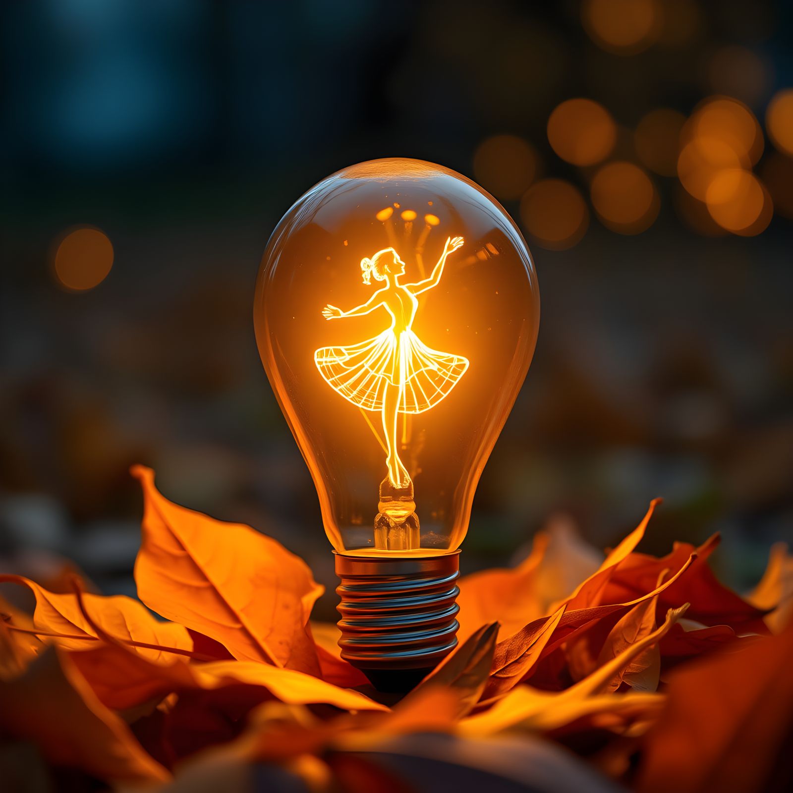 Dancing Woman Filament in Glowing Light Bulb