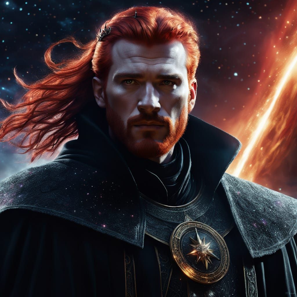 Sci-Fi Portrait of Red-Haired King with Star Halo