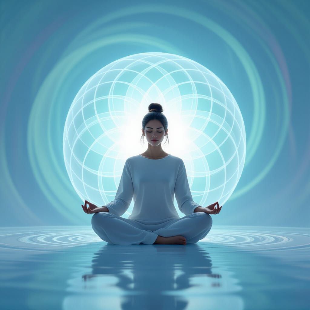 Meditating Character in Ethereal Light Sphere