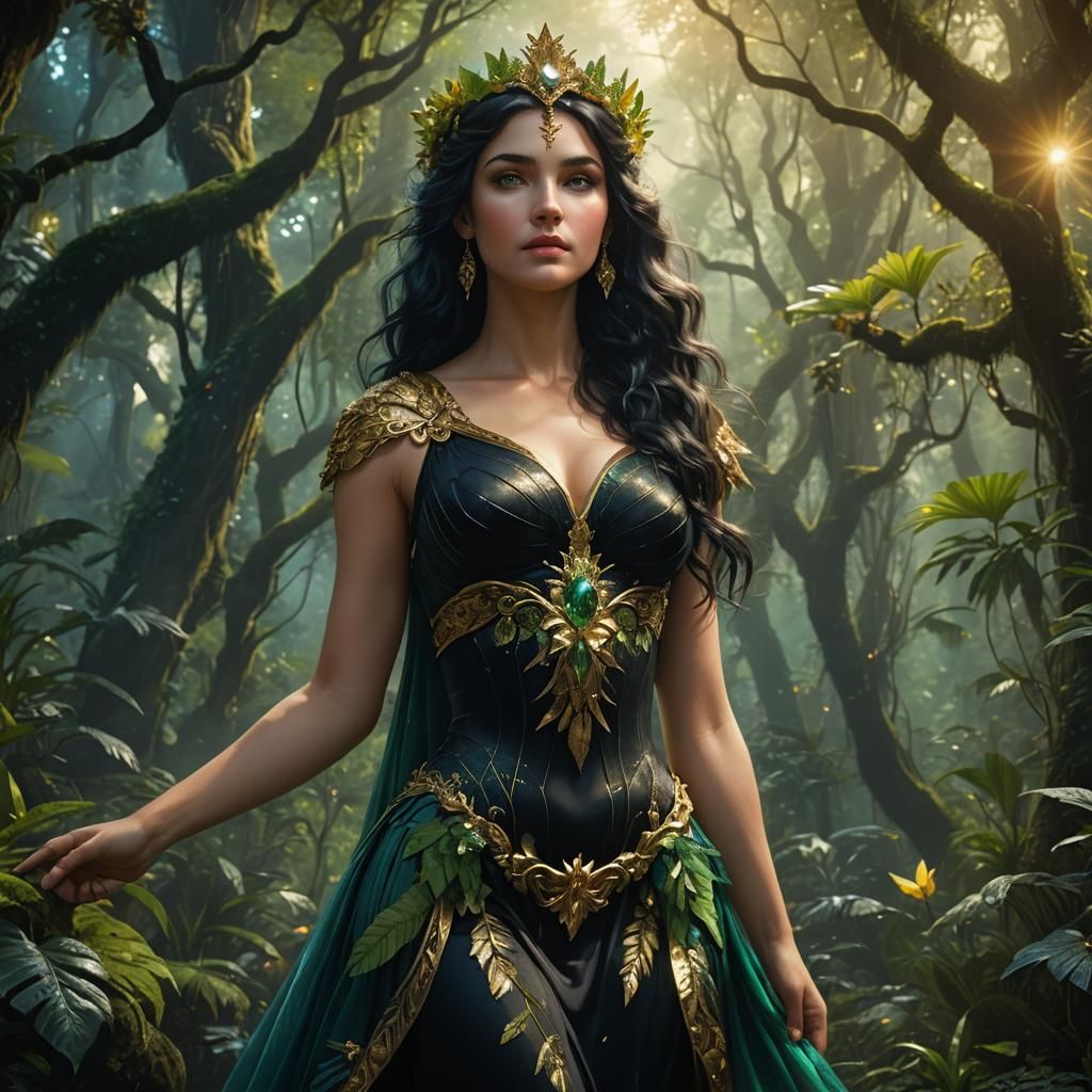 Aphrodite in Rainforest, Art Nouveau Style
