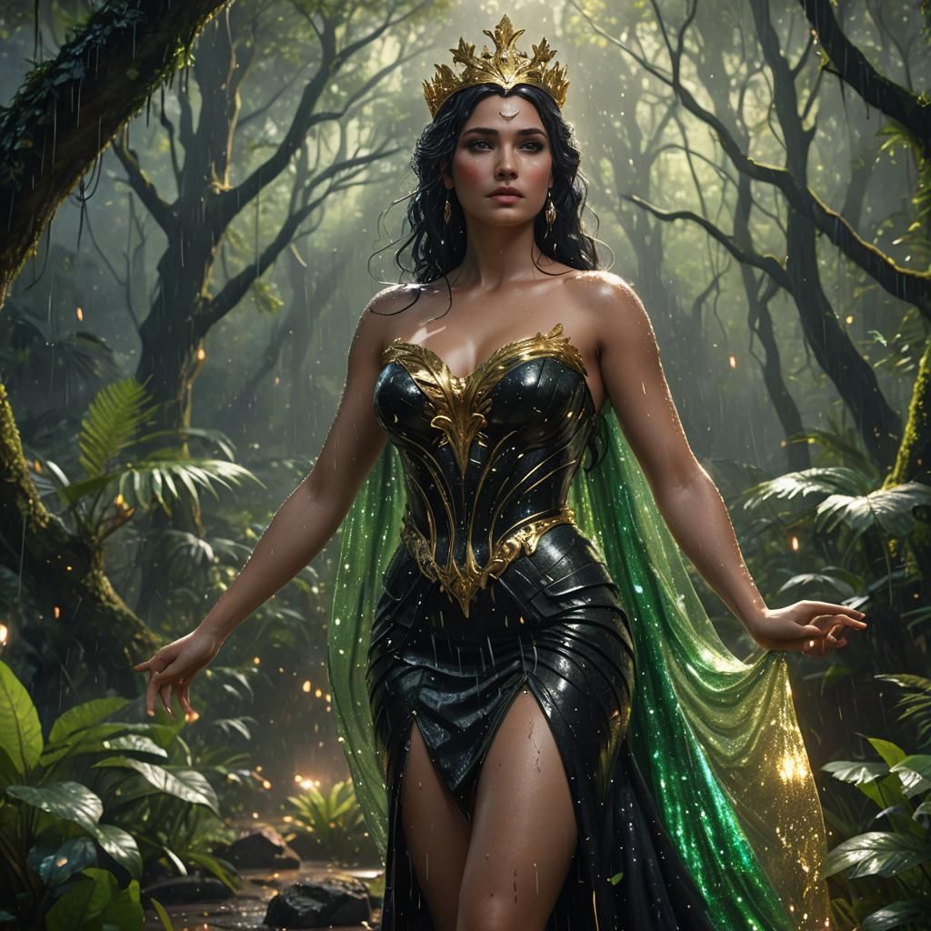 Aphrodite in Starry Rainforest: Fantasy Concept Art