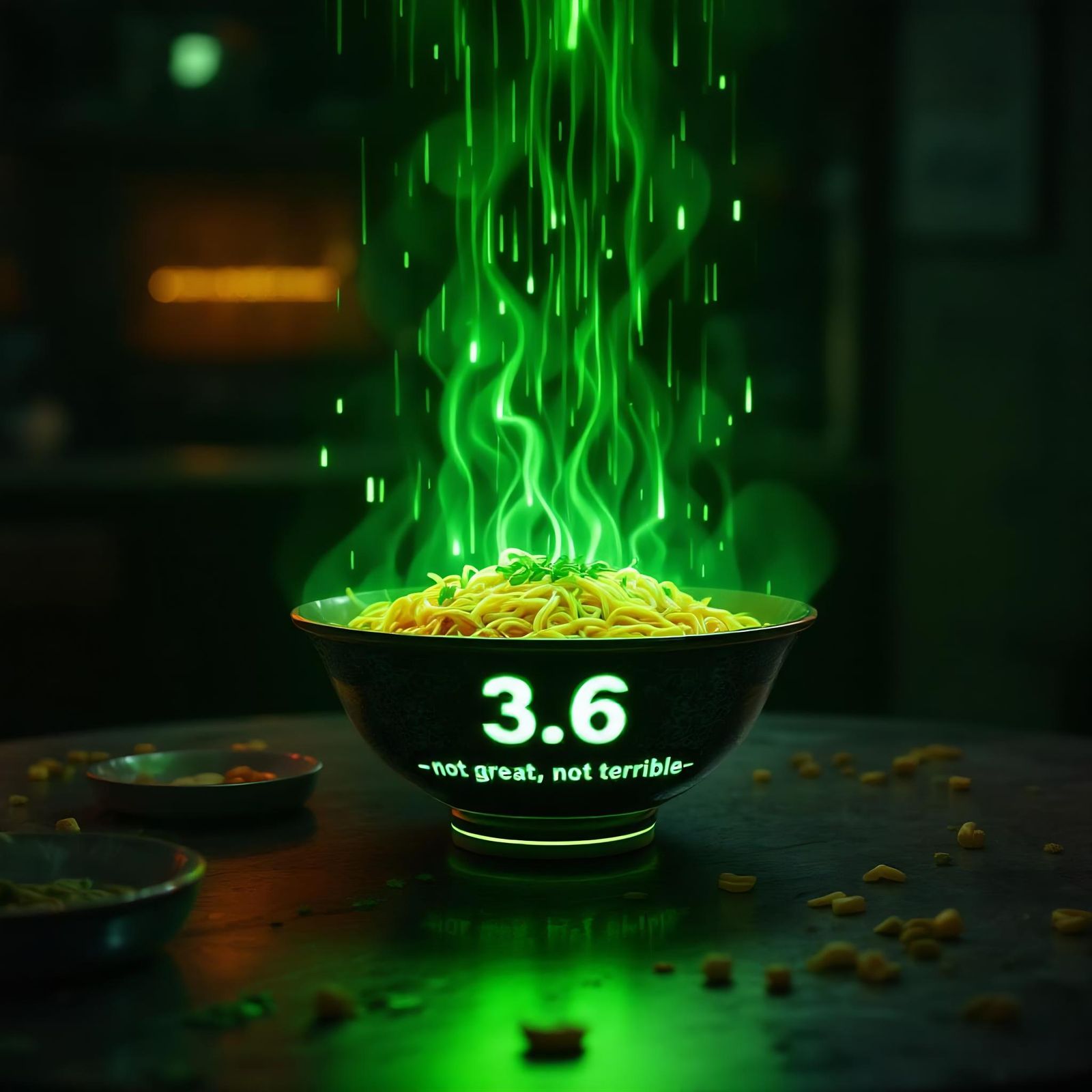 Radioactive Ramen with Green Glow, Digital Art