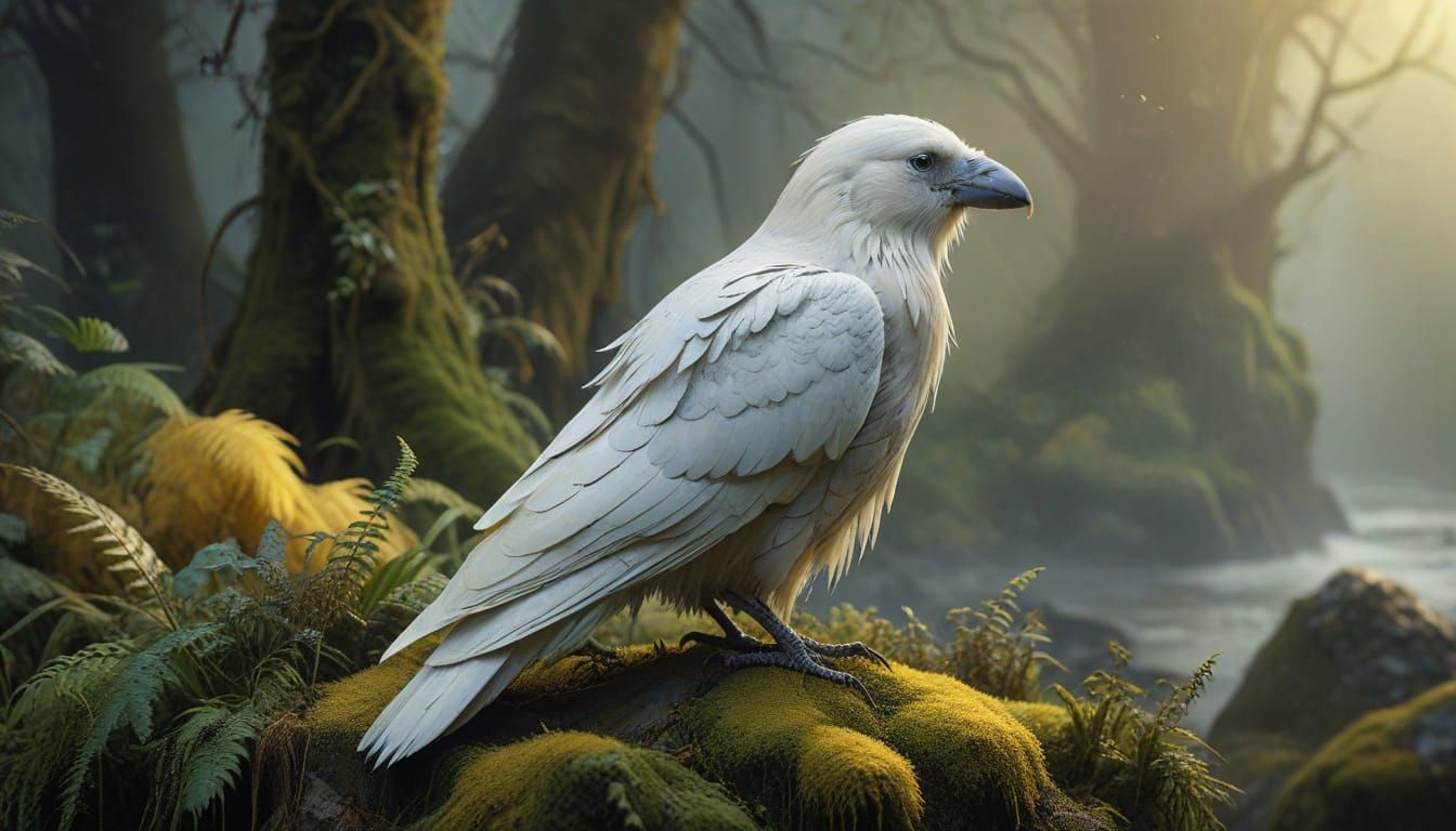 Majestic Albino Raven in Golden Morning Light
