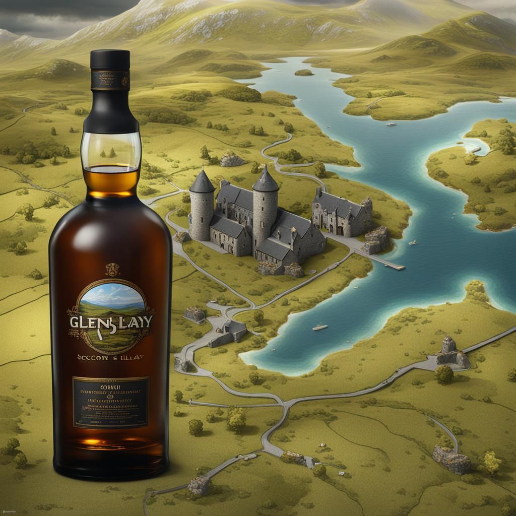 Isle of Islay Map with Whisky Glasses, Detailed Matte Painti...