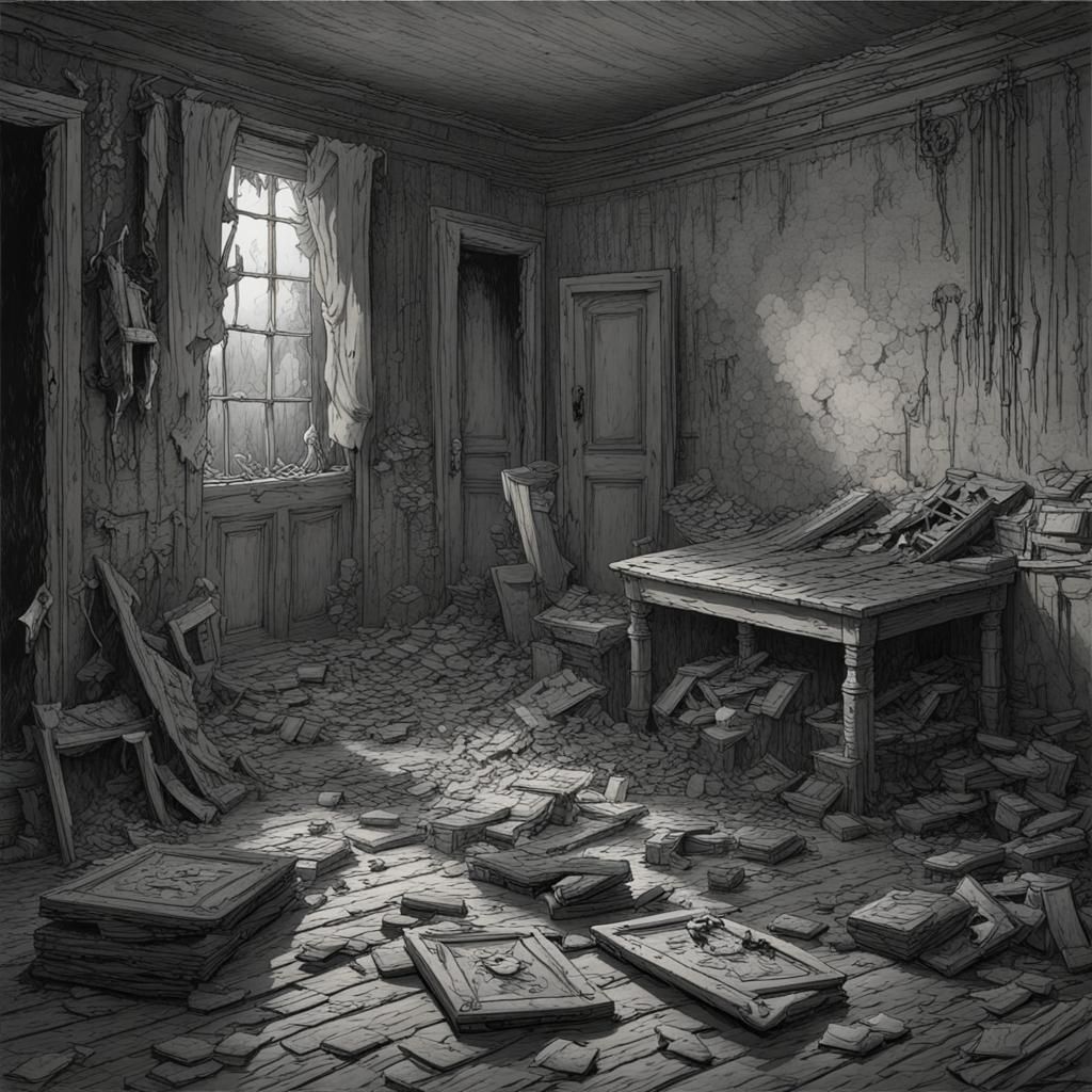 Wrecked Room Tile in Horror Art Style