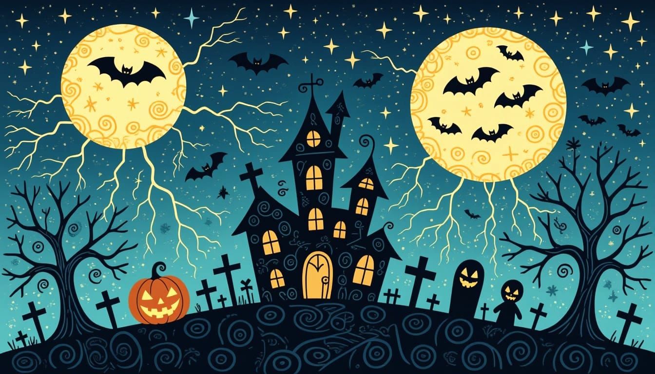 Halloween Graveyard Lightning with Zombies and Castle