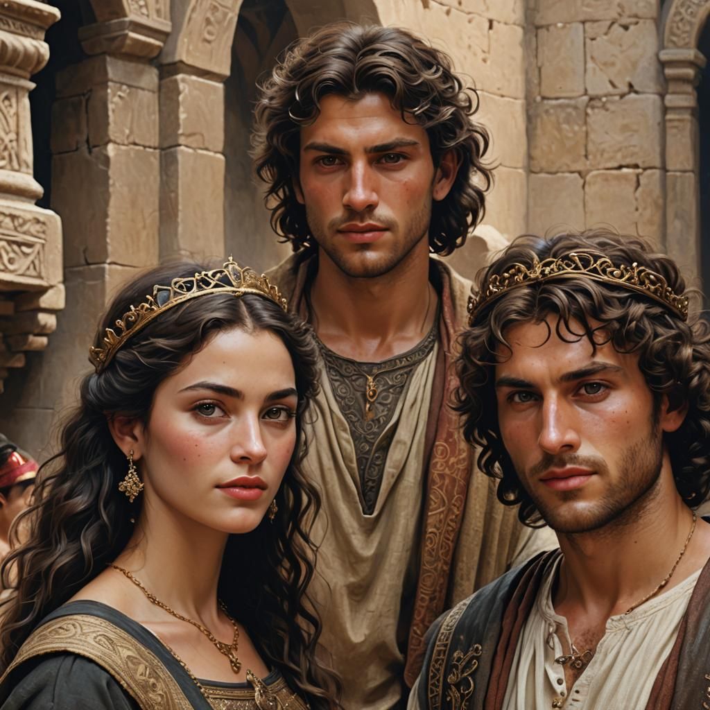 Young King David with Girlfriend: Detailed Matte Painting