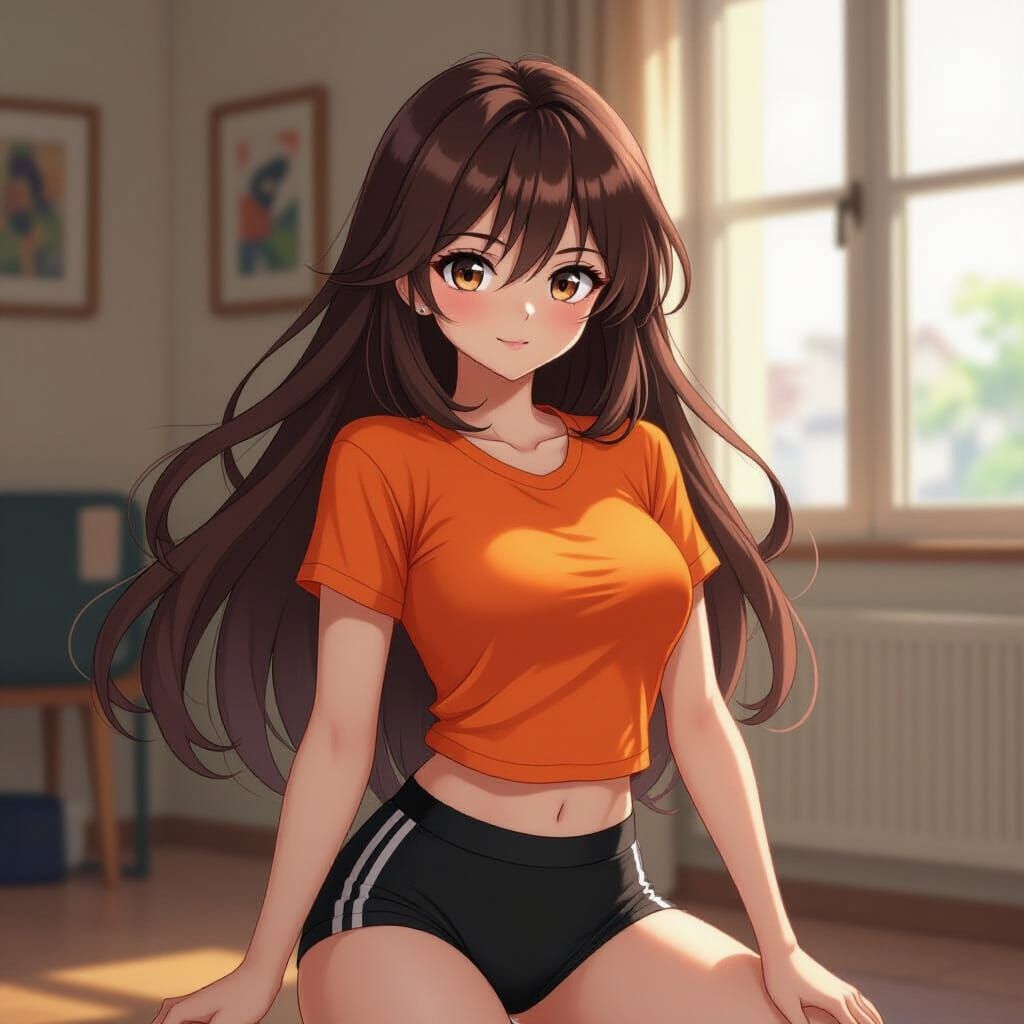 Anime Girl in Action Pose: Manga-Inspired Cel-Shaded Art