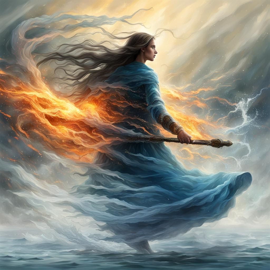 Elemental Human Figure of Water Wind Dust Fire