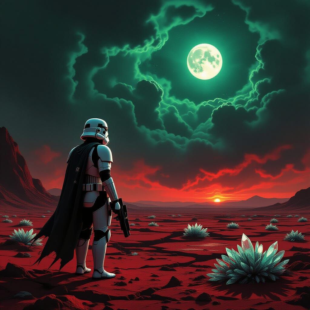 Stormtrooper on Alien Planet in Dramatic Lighting