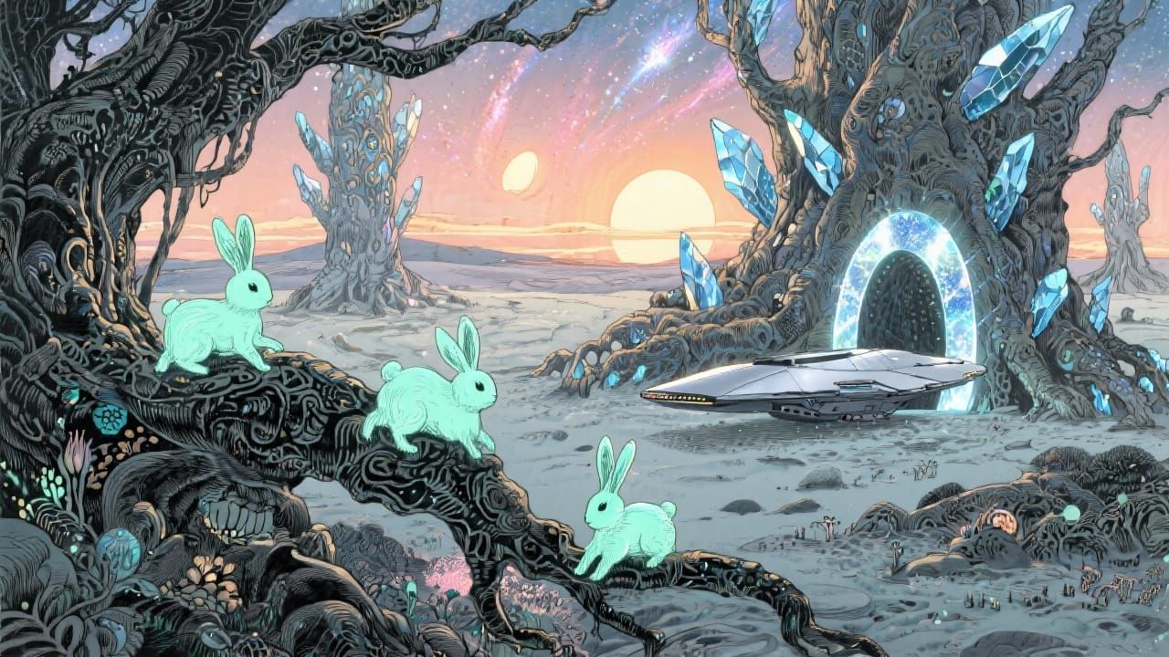 Crystalline Alien World with Bioluminescent Life