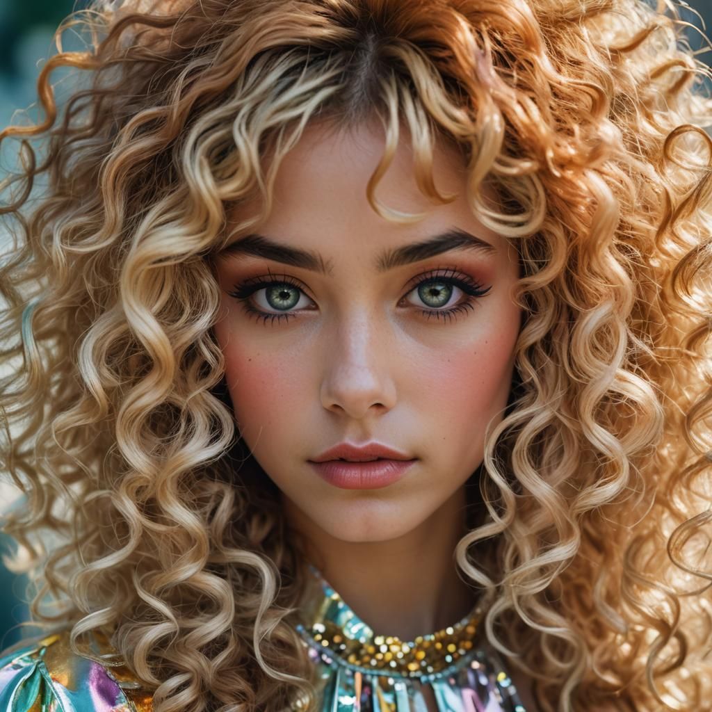 Girl's Portrait with Retro 80s Makeup and Big Hair