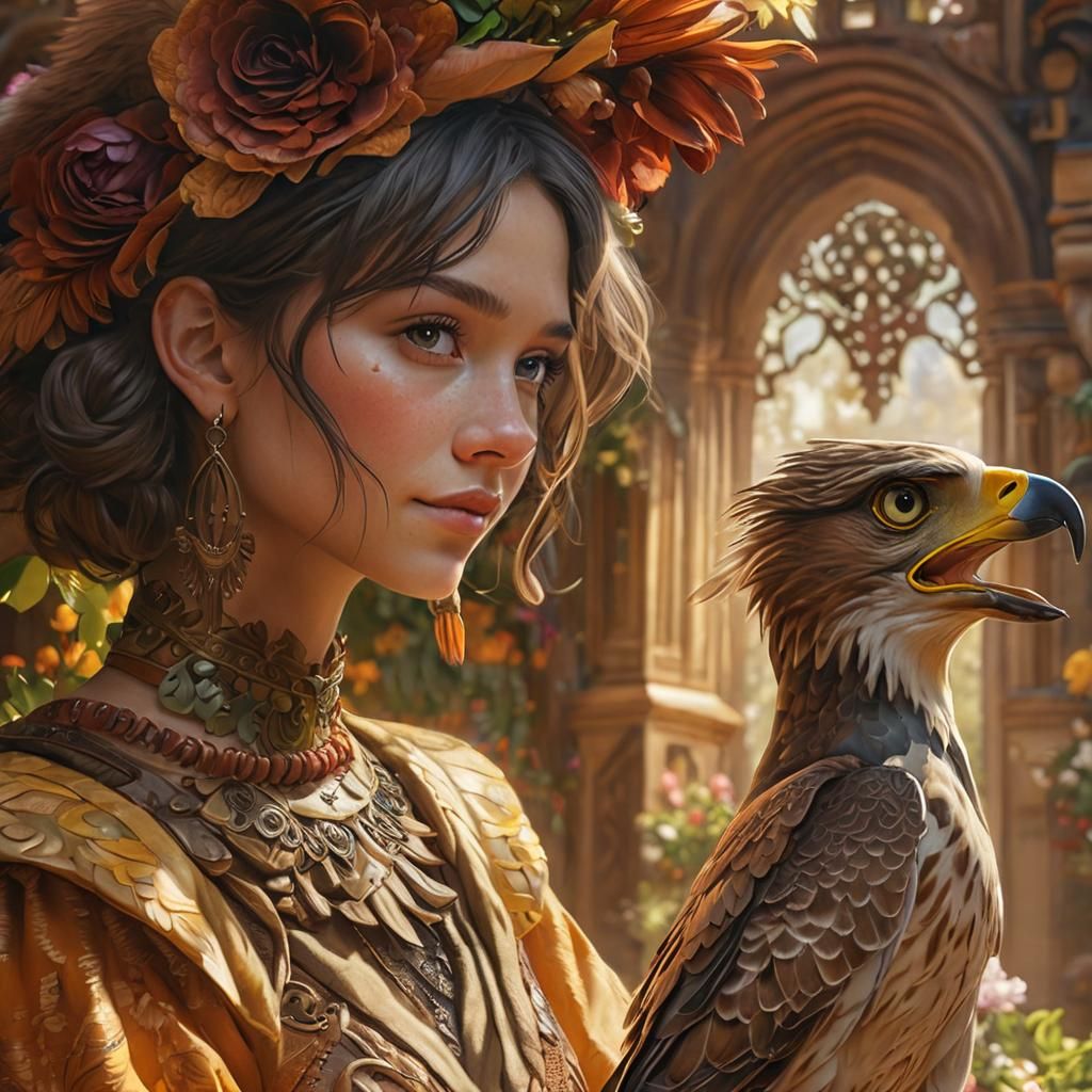 Joyful Falconer and Eagle Dance in Botanical Garden