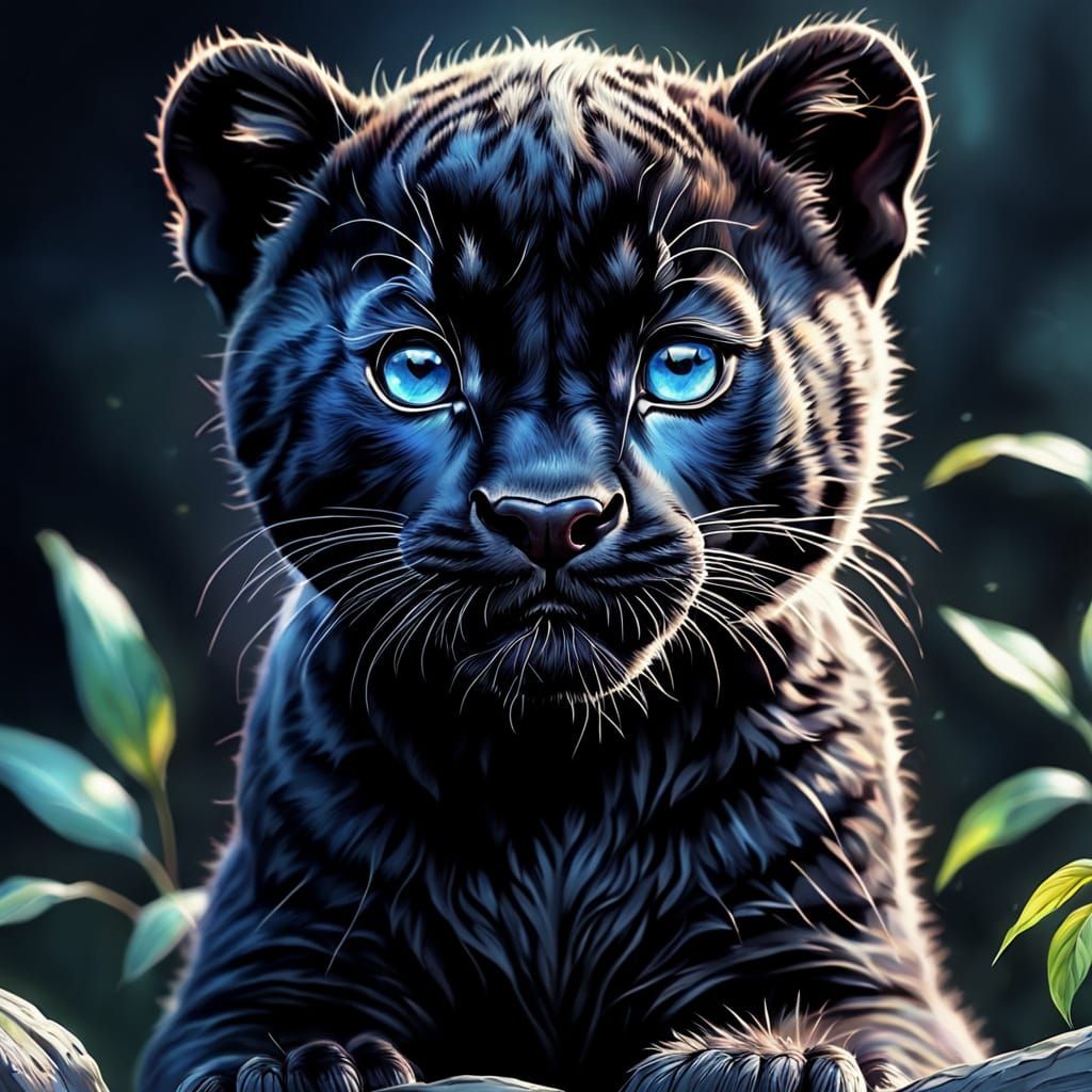 Whimsical Black Panther Cub Portrait in Pastel Hues
