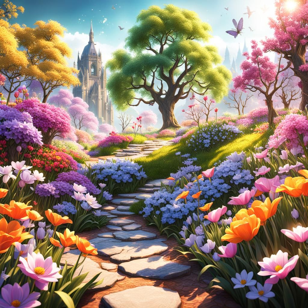Blooming Spring Flowers: Detailed Matte Painting in 8K