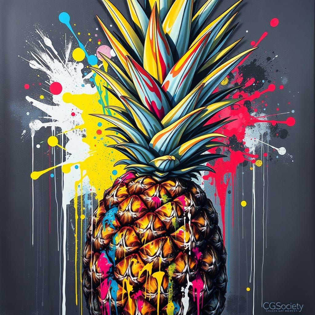 Colorful Graffiti Art Pineapple in Street Art Style