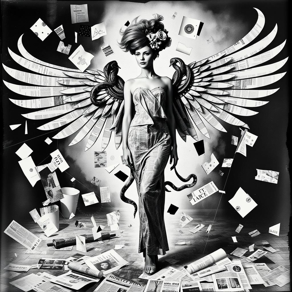 Abstract Photogram Collage of Winged Model in Dada Style