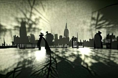 New York Silhouette in Film Noir Style