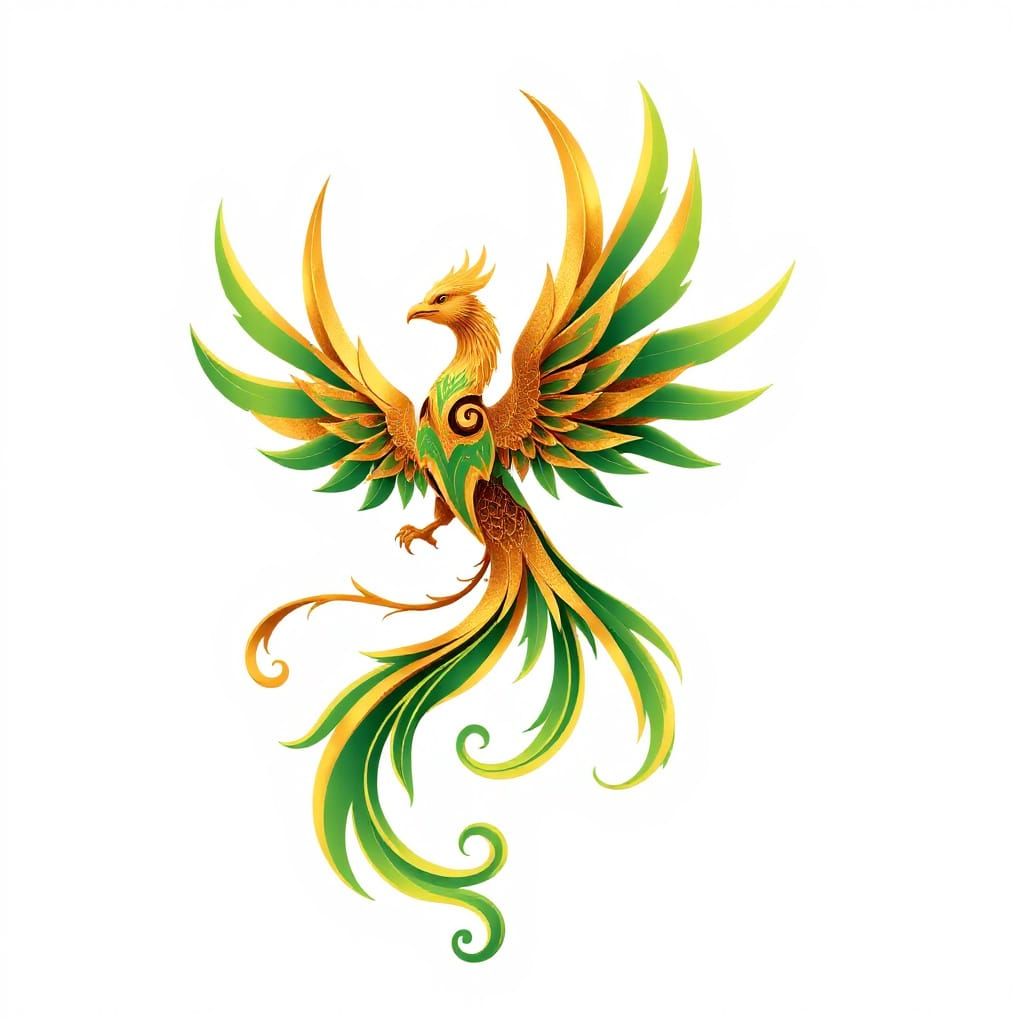 Golden Phoenix in Abstract Fractal Waveform