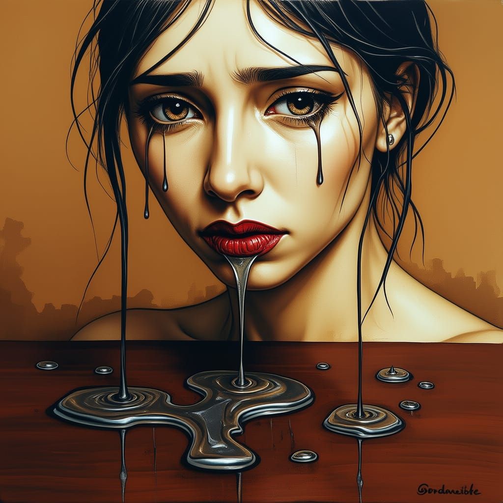 Alcohol Ink Portrait of a Broken-Hearted Woman