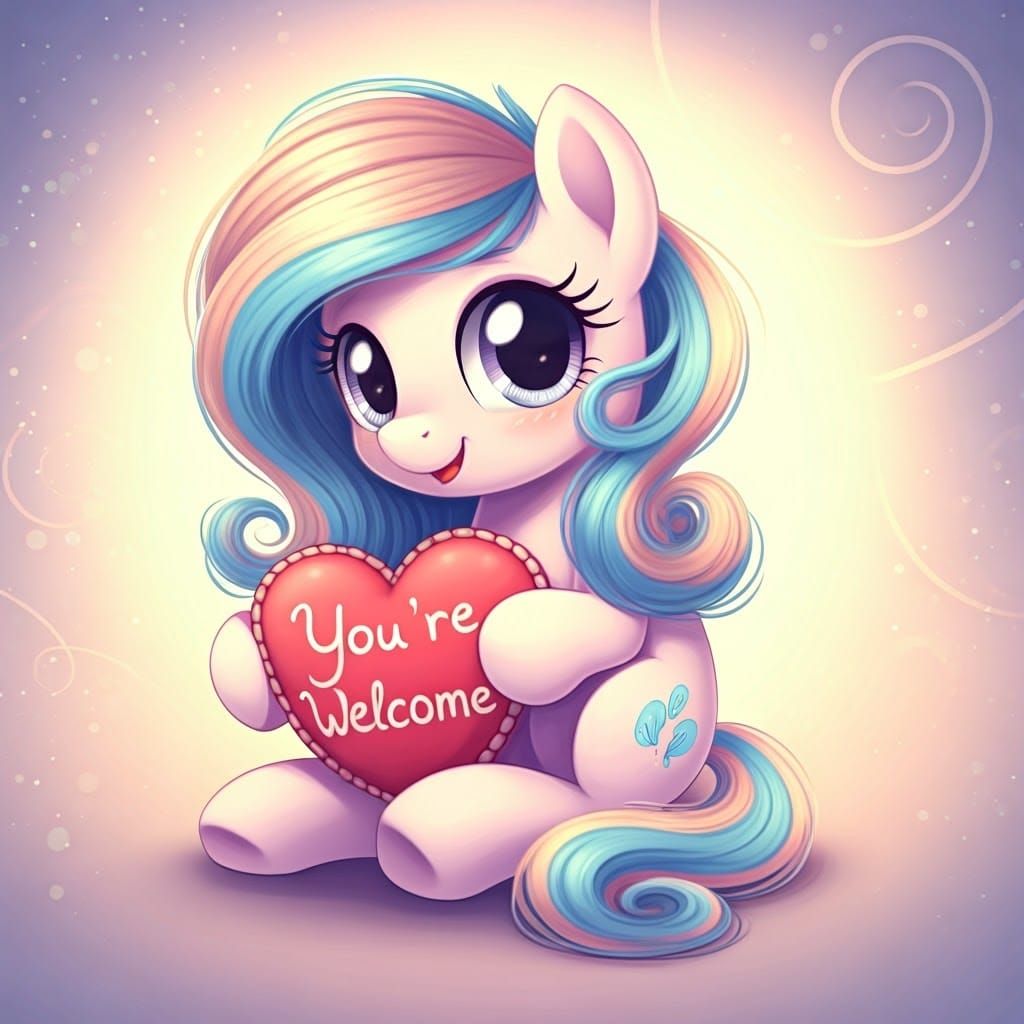 Chibi Pony with Heart Pillow in Disney-Miyazaki Style