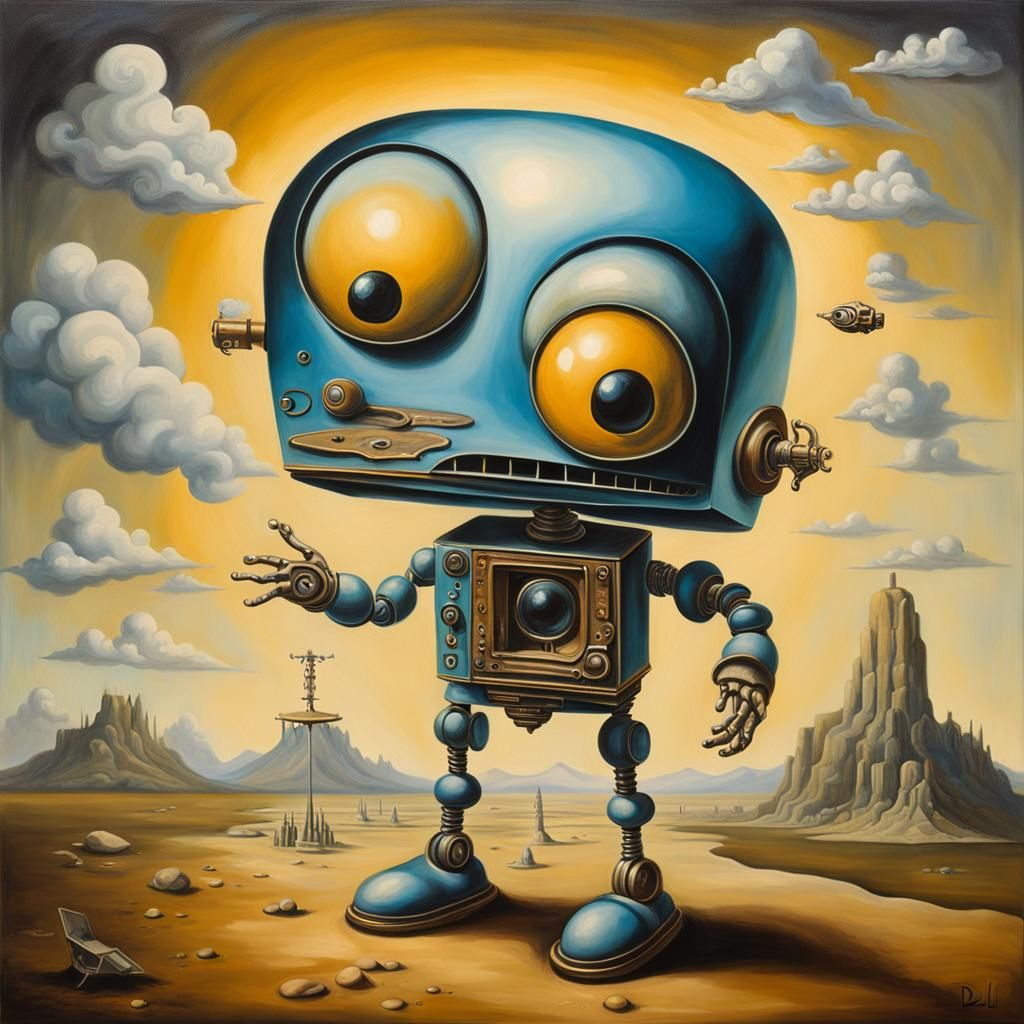Surreal Robot with Ukulele Eyes, Dali Style