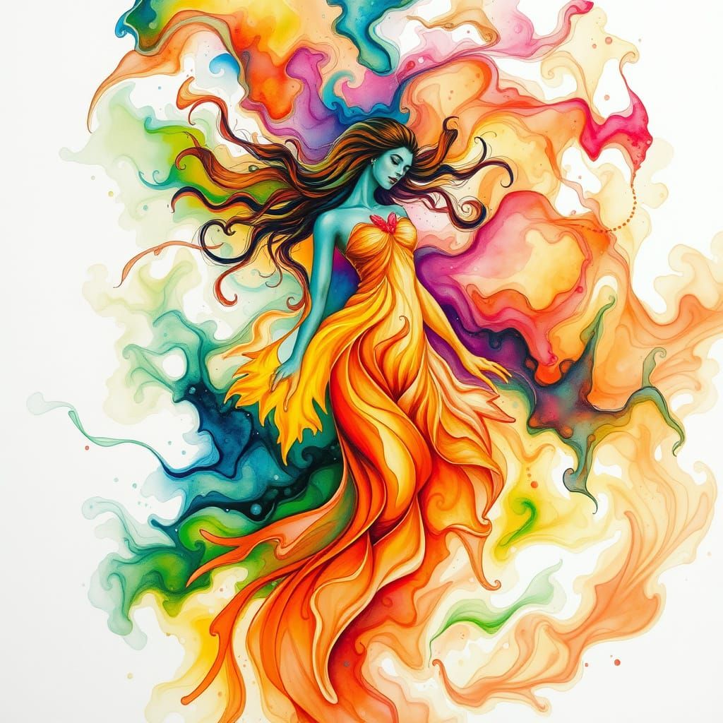 Ethereal Goddess Emerges from Alcohol Ink Vortex