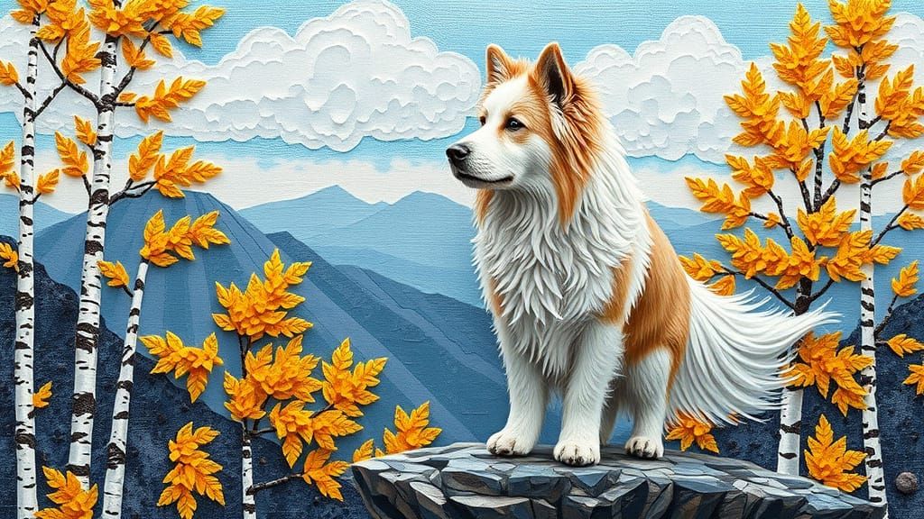 Impasto Afghan Dog on a Whimsical Mountain Cliff