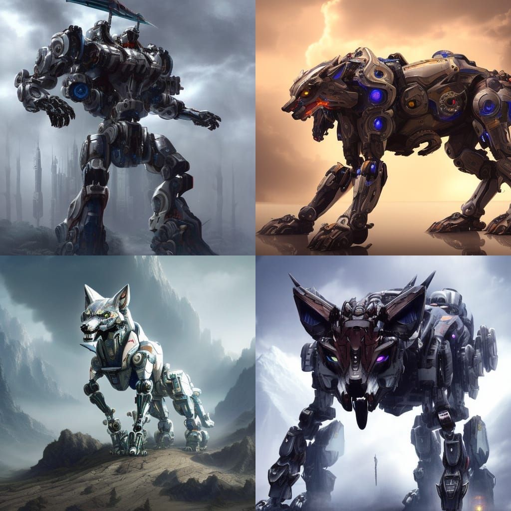 Dramatic Mecha Wolf Digital Matte Painting