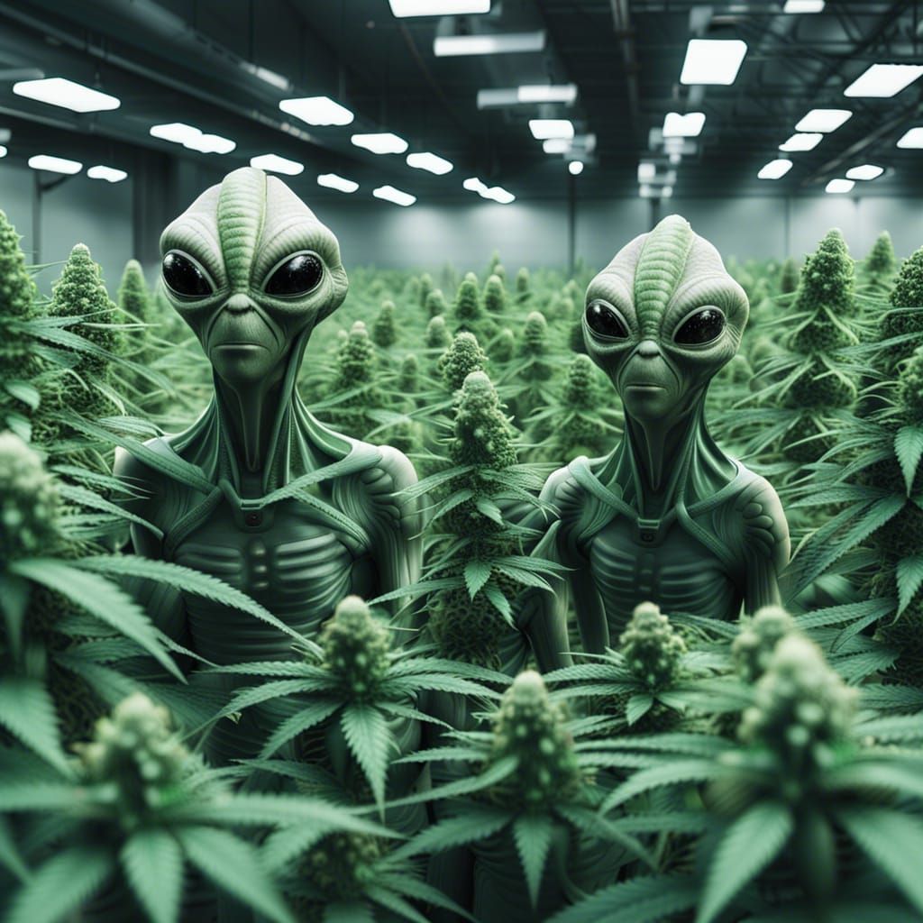 Aliens Inspecting a Cannabis Farm