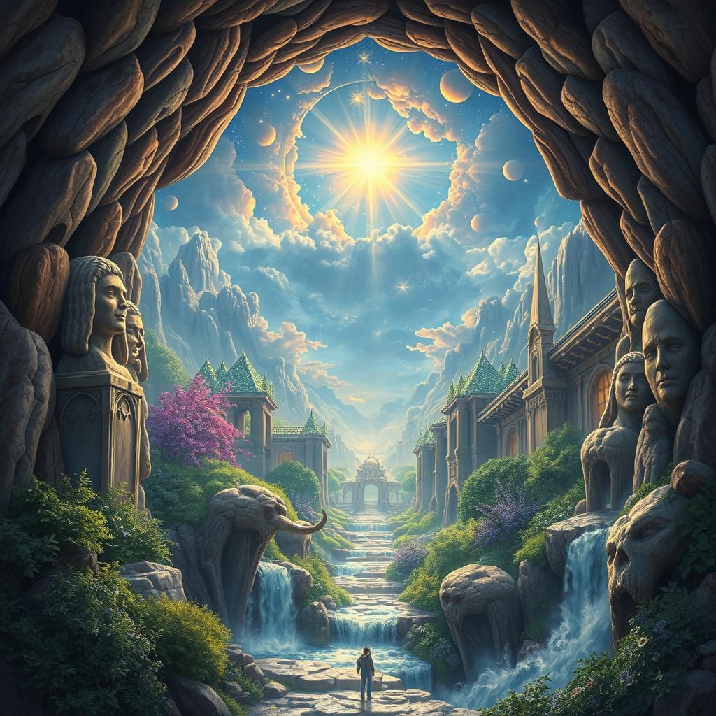 from reality to a vast dream vista, looking through a portal...