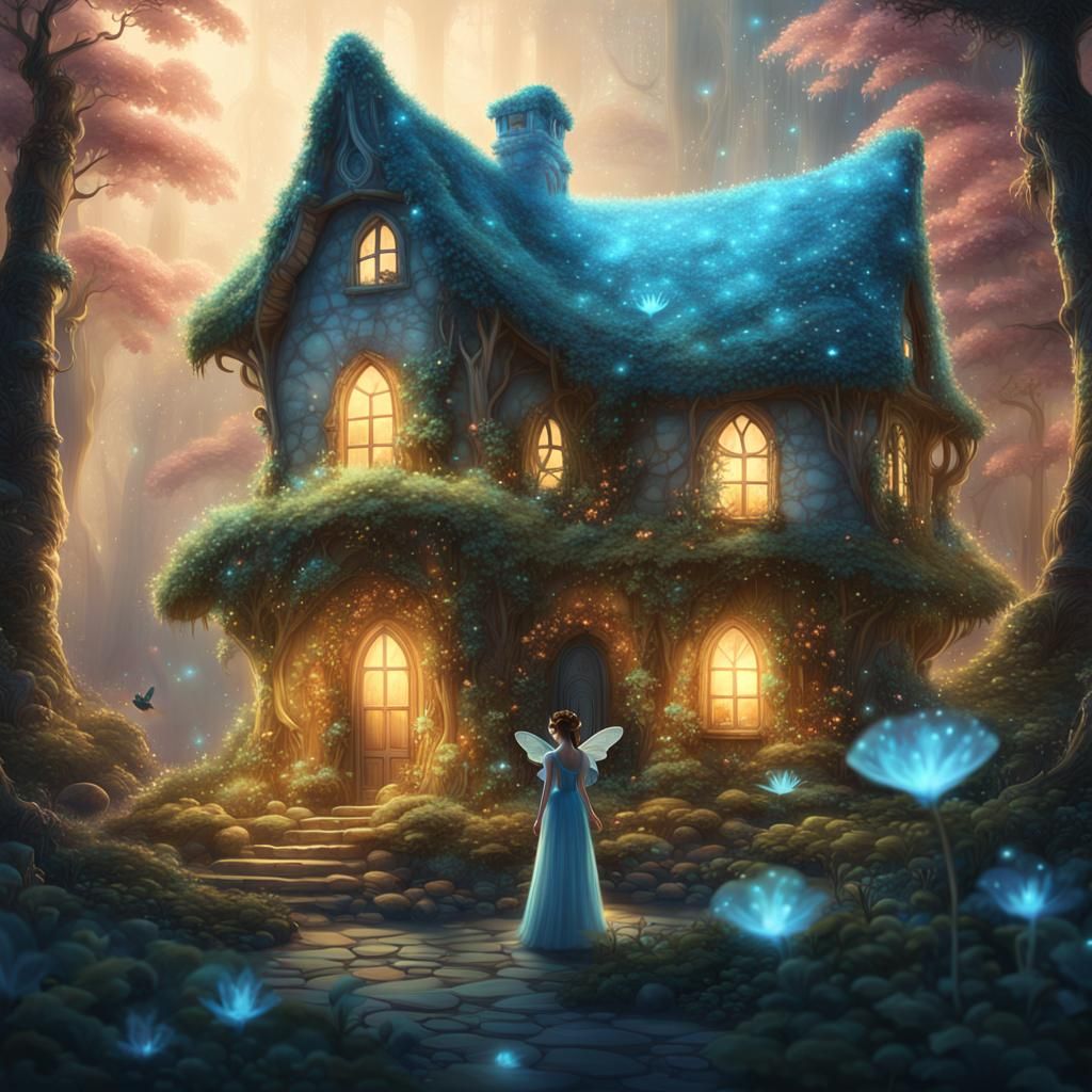 Enchanted Fairy Home in Bioluminescent Forest