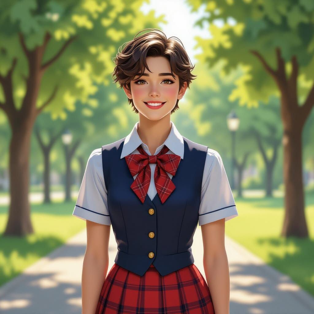 Crossdressing Teen in Schoolgirl Outfit, Digital Art