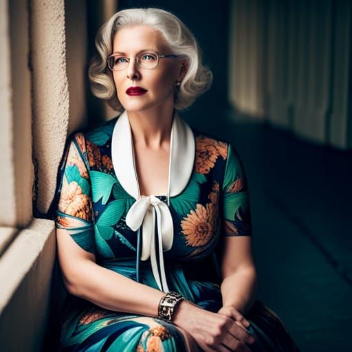 Elegant Mature Woman in Floral Maxi Dress