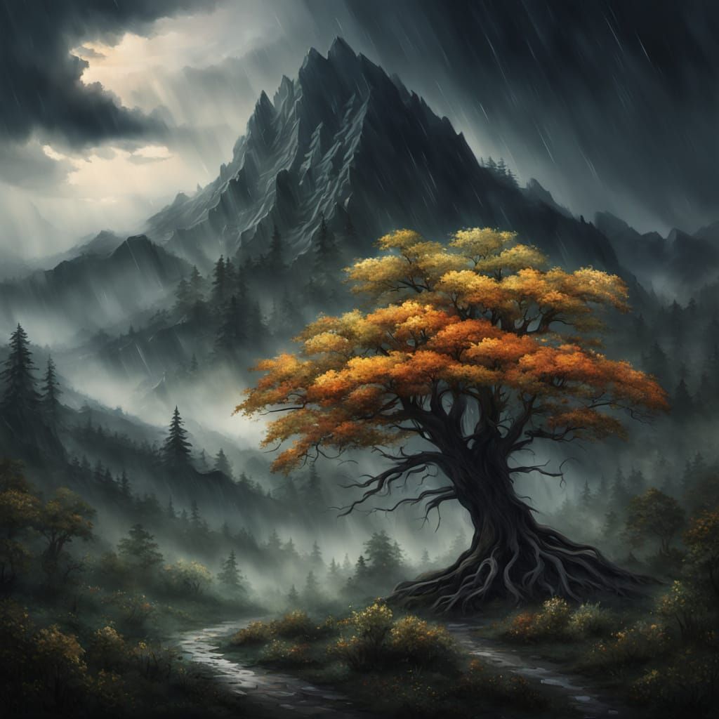 Eerie Dark Fantasy Forest in Oil Painting Style