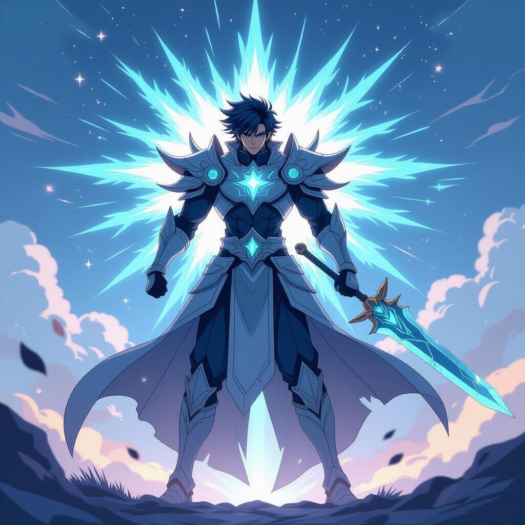 Anime Astral Warrior in Cel-Shaded Style